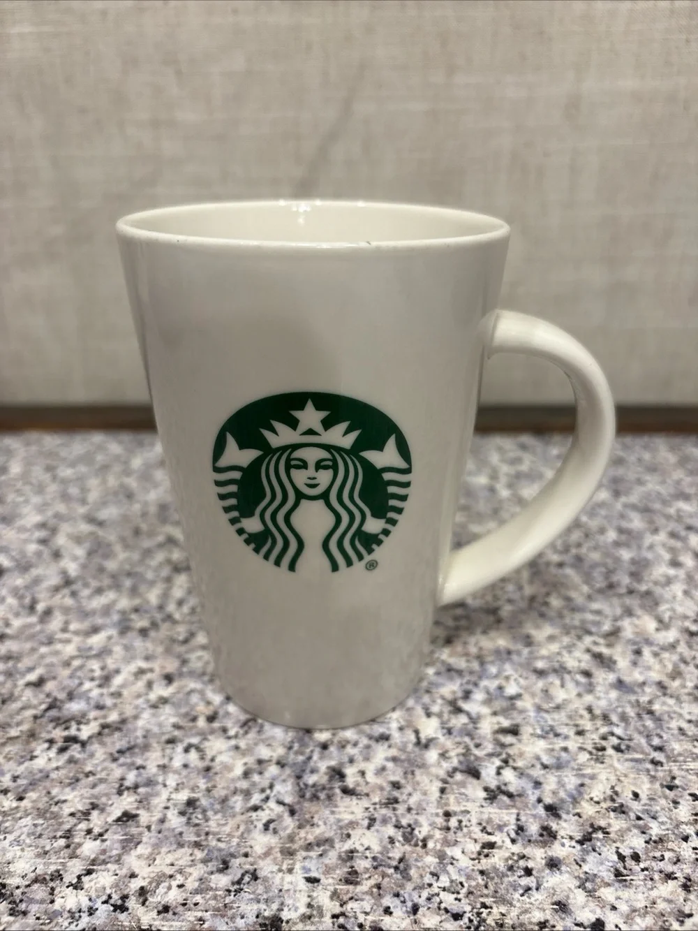 Starbucks White Tall Ceramic Coffee Mug - Classic Green Mermaid Logo - 12oz